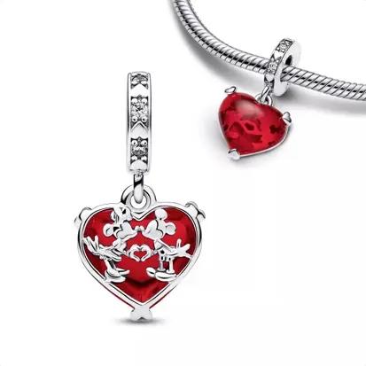 Berloque Beijo Minnie Mickey - Prata 925